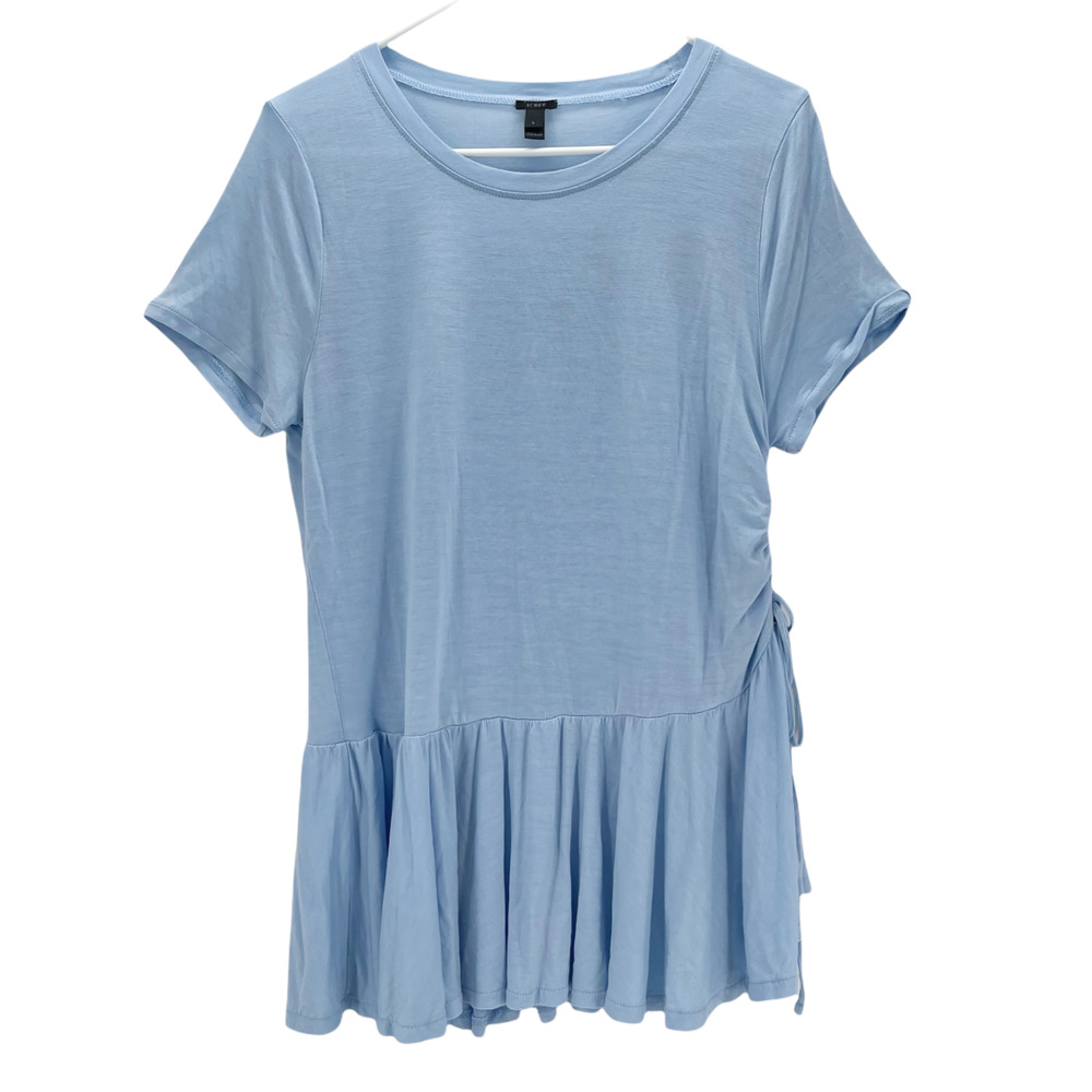 J Crew Women's Gathered Short Sleeve Peplum T Shirt Top Cinched Side Blue L